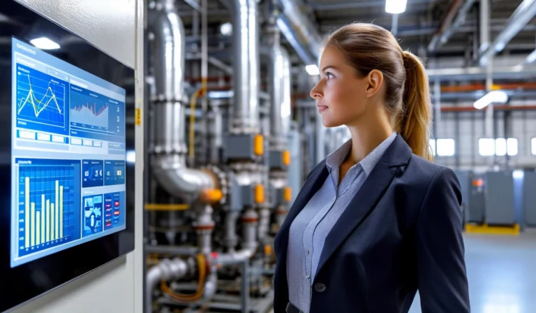 Energy manager at building management console, industrial setting